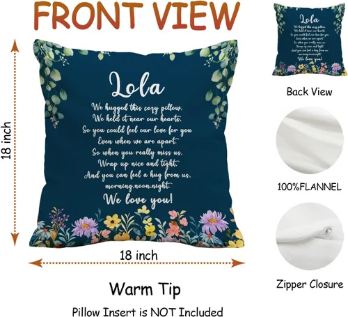 Vista 7 de Lola - Fundas de almohada, regalos conmovedores para la abuela Lola, almohada de cojín floral acogedora para abuelo, 18 x 18 pulgadas