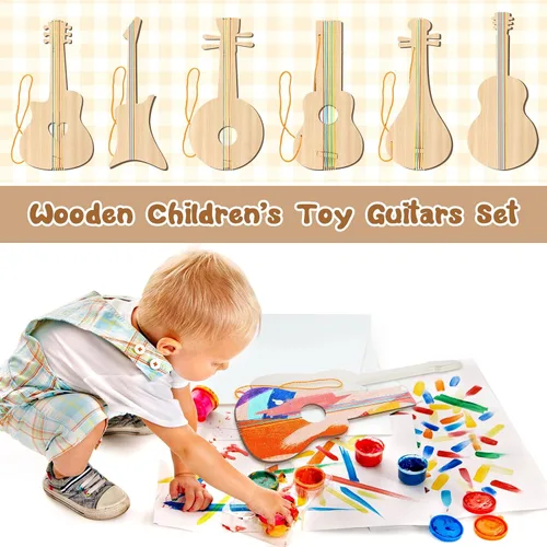 Vista 5 de Syhood 24 piezas de recortes de guitarra de madera para niños, recortes de guitarra de madera de 12 x 6.5 pulgadas para niños y niñas, instrumento