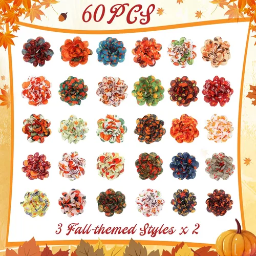 Vista 2 de Silkfly 60 piezas de collar de otoño para perro, flores a granel, collar de flores de Acción de Gracias, corbatines, accesorios para perros