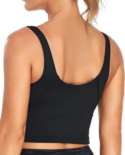 Vista 2 de Oalka - Brasier deportivo para mujer, brasier de yoga tipo ombliguera, acolchada y de longitud total, brasier para entrenar y fitness