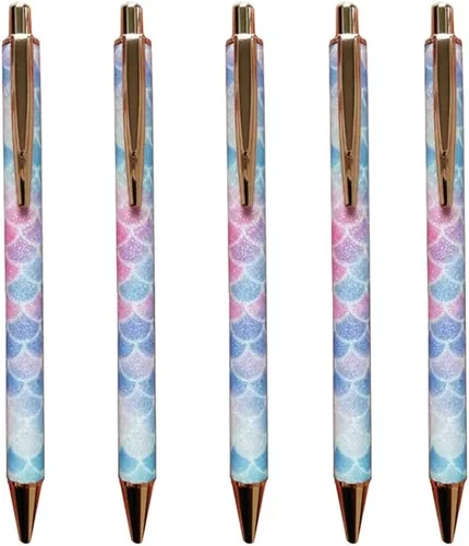 Vista 8 de Bolígrafo de punta media de 0.039 pulgadas con lentejuelas y purpurina de cristal, bolígrafos de metal retráctiles para la escuela, oficina, Pink
