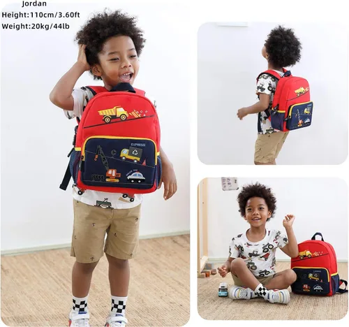 Vista 2 de willikiva Mochila infantil de dinosaurio para niños y niñas, bolsa preescolar impermeable (autobús verde)