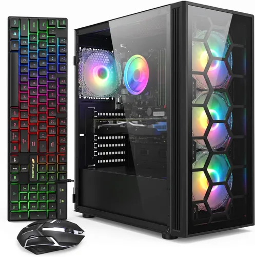 Vista 6 de STGAubron Computadora de Escritorio Gaming PC, AMD Ryzen 5 5600GT hasta 4.6G, Radeon RX 6500 4G, 16G DDR4, 1T SSD, WiFi 6 y BT 5.2, Ventilador RGB