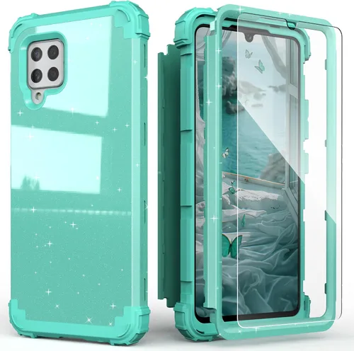 Vista 12 de IDweel Funda para Galaxy A42 5G con protector de pantalla de vidrio templado, híbrida 3 en 1, a prueba de golpes, resistente, cubierta de Negro