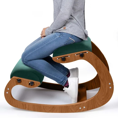 Vista 5 de Silla ergonómica, asiento ajustable, silla de oficina para escritorio, corrector de postura, cojín cómodo de alta calidad, mecedora de madera (verde)
