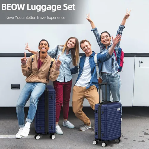 Vista 2 de BEOW Equipaje Sets Expandible Maletas Ligeras con Ruedas PC+ABS Durable Viaje Equipaje TSA Lock, Azul profundo