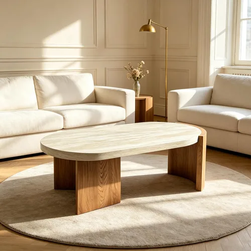 Vista 79 de Mesa de centro redonda de madera rústica de 29.7 pulgadas de 2 niveles con 29.7''-Rustic Natural