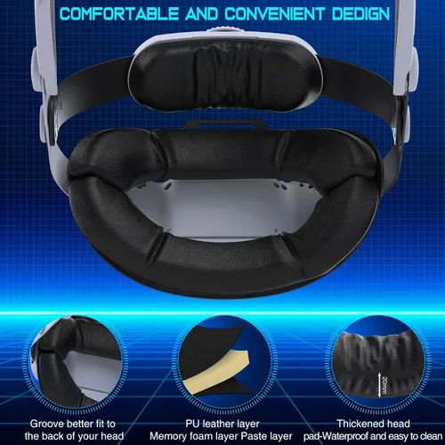 Vista 4 de Comfort Head Strap for Oculus Quest 2 VR Headset - Replaces Elite Strap, Soft PU Surface, Adjustable, Enhanced Support and Comfort (No Battery)