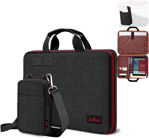 Vista 12 de Maletín para laptop de 15.6 pulgadas con bolsa de cinturón desmontable, compatible con MacBook Pro modelo de 15-16 pulgadas y los portátiles más