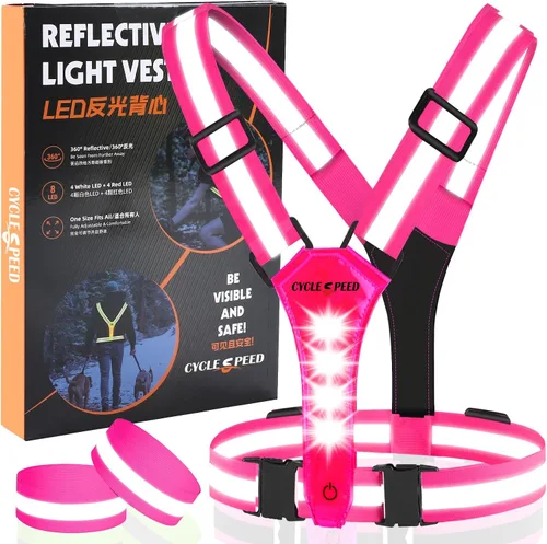 Vista 11 de Chaleco reflectante LED para correr, chaleco iluminado para caminar por la noche, alta visibilidad, recargable por USB, luces de correr ajustables