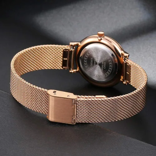 Vista 5 de Reloj de pulsera de malla de acero inoxidable para mujer, reloj de pulsera de cuarzo para mujer, impermeable, diseño único, Relogio Feminino