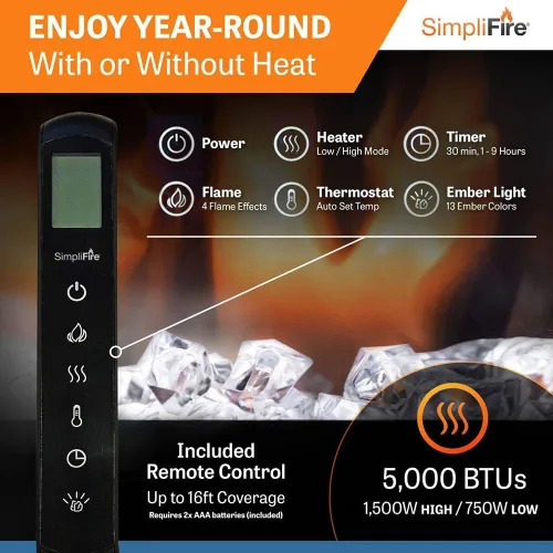 Vista 4 de SimpliFire Chimenea eléctrica lineal Allusion Platinum de 50 pulgadas (SF-ALLP50-BK)