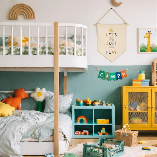 Vista 5 de Let's Just Play - Letrero colgante de lona para pared, regalo para bebés, niños, habitación de niños, sala de juegos, sol, arcoíris, nubes oscuras