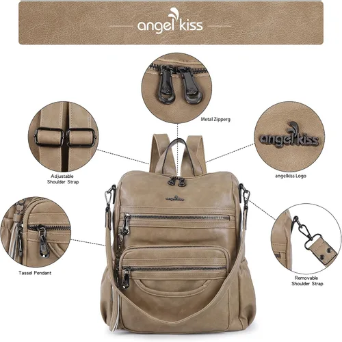 Vista 25 de Bolsos mochila monedero de piel sintética para mujer, bolsas con zíper, mochilas de hombro casuales