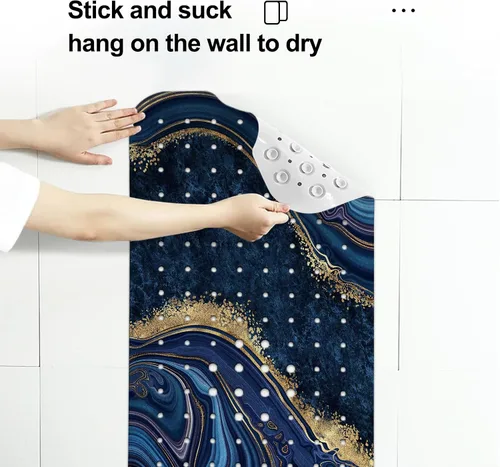 Vista 4 de LNOND Tapete de baño de mármol antideslizante, extra largo de 40 x 16 pulgadas, tapete antideslizante para bañera, tapete de ducha de mármol azul