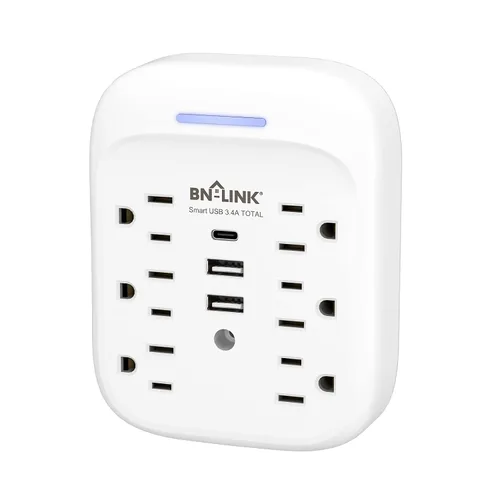 Vista 8 de BN-LINK Extensor de toma de corriente múltiple con 8 tomas, 3 puertos USB (1 USB C), protector de sobretensiones de 800 julios, divisor de enchufe
