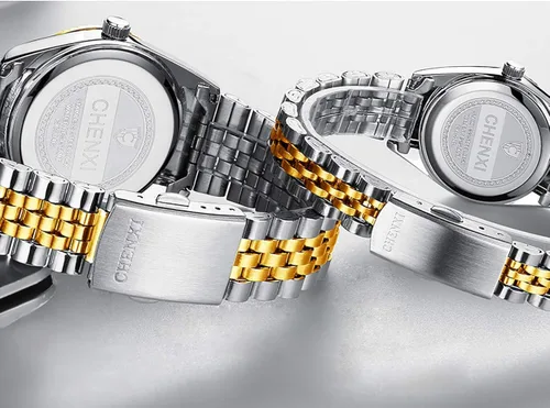Vista 4 de MASTOP Relojes de cuarzo de lujo para mujeres y hombres y parejas, con calendario, deportivos, impermeables, de acero inoxidable para amantes