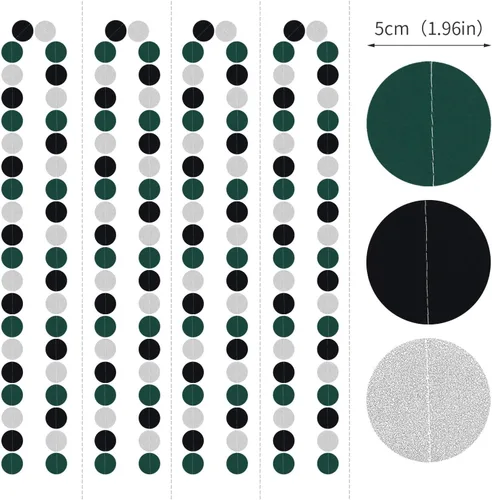 Vista 3 de Guirnalda de decoración de fiesta negra-verde plateada con banderines - 15.8 m de graduación 2025 de papel colgante, suministros para fiesta