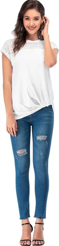 Vista 6 de MSHING Camisetas casuales de manga corta con cuello en V para mujer, holgadas, básicas, lindas camisetas
