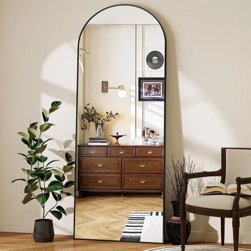 Vista 2 de Espejo de 56 x 21 pulgadas, de arco, de longitud completa, espejo de cuerpo completo con marco de aluminio, para colocar de pie, inclinado o Negro