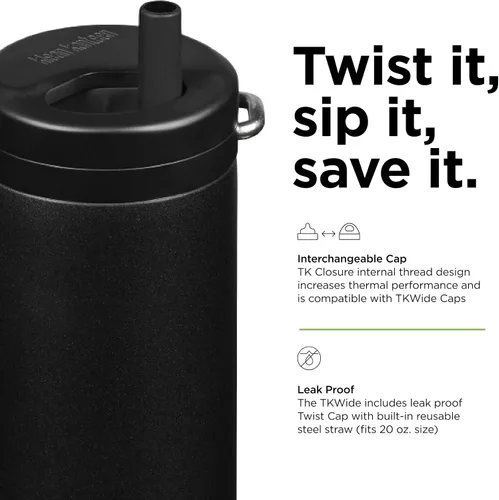 Vista 4 de Klean Kanteen TKWide Botella de agua aislada con tapa giratoria, botella de agua reutilizable de viaje con popote de acero inoxidable, perfecta