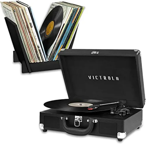 Vista 10 de Victrola Journey+ - Reproductor de discos portátil con Bluetooth en maleta – Altavoces integrados, reproductor de vinilos de 33-1/3, 45 y 78 RPM