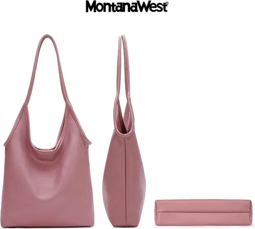 Vista 6 de Montana West Bolsos estilo hobo holgados para mujer, bolsos de hombro suaves de diseñador para mujer, bolso de mano con asa superior