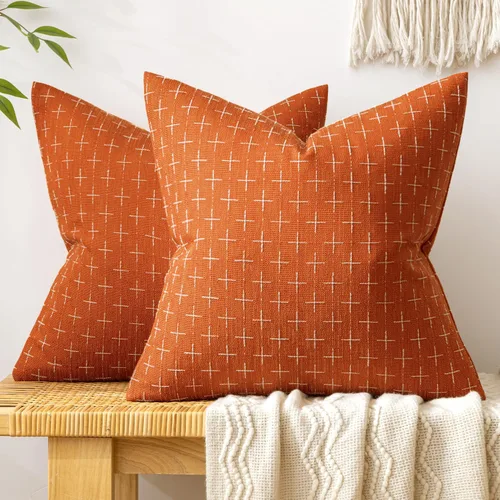 Vista 10 de MIULEE - Juego de 2 fundas de almohada decorativas de lino de arpillera, modernas, estilo campestre, rústicas, tejidas, con textura, para sofá, Azul