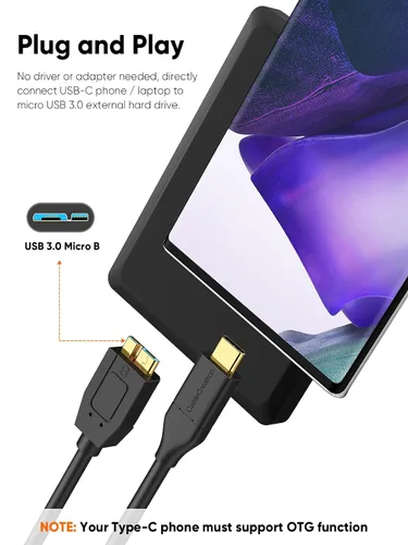 Vista 6 de CableCreation Cable corto USB C a Micro B de 1 pie, 10G Micro B a USB C, cable de disco duro externo para iPhone 15/16/17, Samsung Galaxy S24