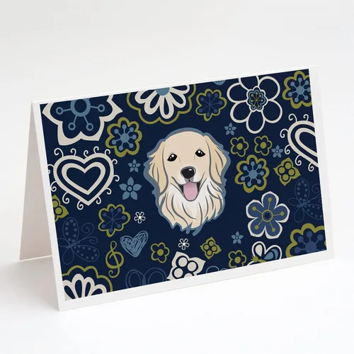 Vista 15 de Caroline's Treasures BB5095GCA7P - Tarjetas de felicitación y sobres con diseño de flores azules y sabuesos afganos, paquete de 8 tarjetas en blanco