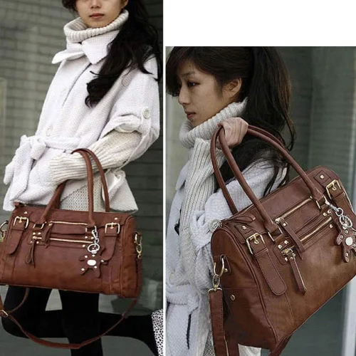 Vista 7 de FiveloveTwo Bolsos y bolsos retro de poliuretano con asa superior para mujer