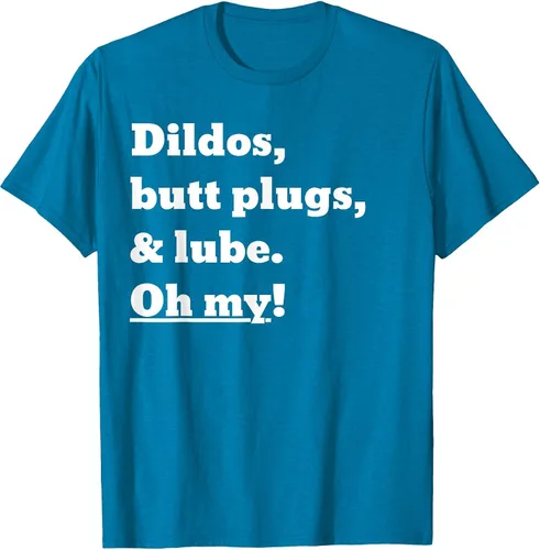 Vista 19 de Consoladores, tapones para los glúteos y lubricante. Camiseta Oh My! Azul bebé