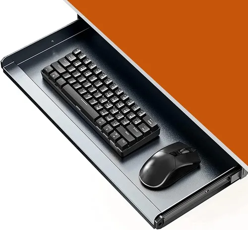 Vista 5 de Bandeja para teclado debajo del escritorio Bandeja de cajón de plataforma deslizante de metal resistente (gris)