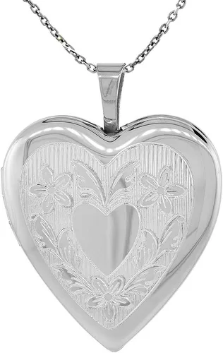 Vista 3 de Collar con medallón de plata de ley de 34 pulgadas para mujer con grabado floral de 40,6 a 20.0in