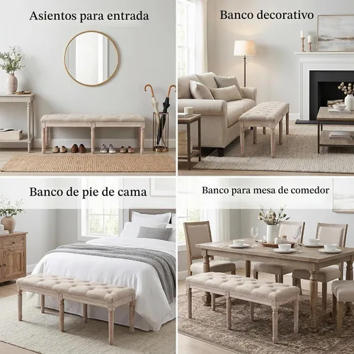 Vista 5 de chairus Banco otomano tapizado con tela B- Banco de comedor; Beige