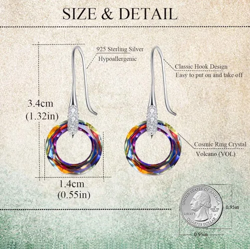 Vista 2 de 925 Sterling Silver Circle Earrings for Women Austria Crystal Hook Dangle Earrings Birthday Jewelry for Mom