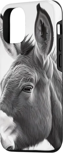 Vista 2 de Funda de retrato blanco y negro burro para iPhone 14