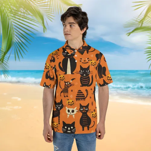 Vista 3 de Camisas polo de gato negro para hombres y mujeres Camisas polo de manga corta con impresión 3D para Halloween, divertido polo de golf Dry Fit Set 10
