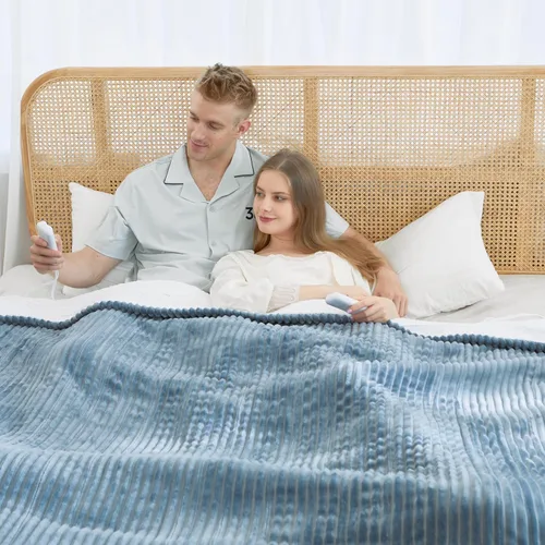 Vista 21 de Manta térmica de sherpa de doble cara, manta eléctrica de calefacción suave para cama, sistema de seguridad automático, 6 niveles de calefacción y 4