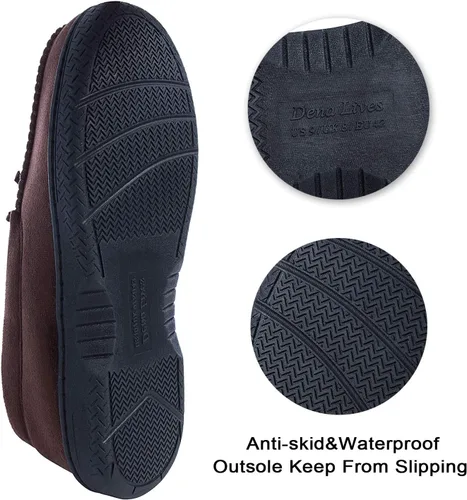 Vista 5 de DL - Pantuflas para hombre de ante con espuma viscoelástica, forro de piel sintética, para interiores y exteriores, suela exterior antideslizante