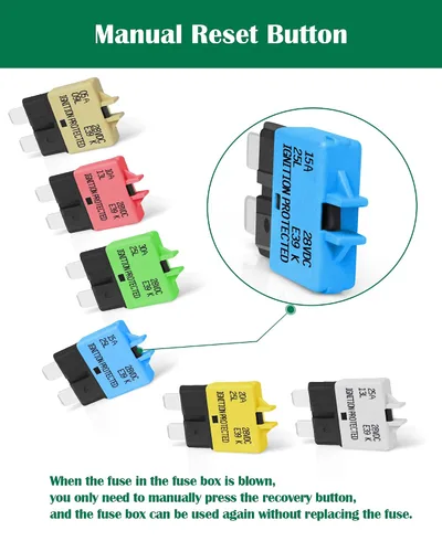 Vista 3 de LENKRAD Fusible reiniciable automotriz 5A, 10A, 15A, 20A, 25A, 30A, ATC, ATO, surtido de fusibles de reinicio manual para automóvil, disyuntor