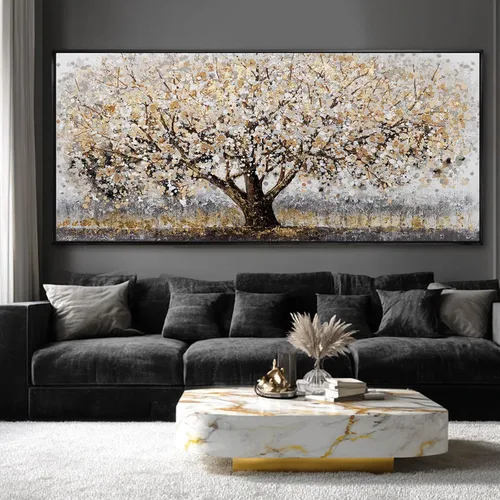 Vista 15 de CHUDANHAO Arte abstracto de graffiti gris para pared, pintura de árbol grande, impresiones fotográficas doradas, arte moderno en lienzo