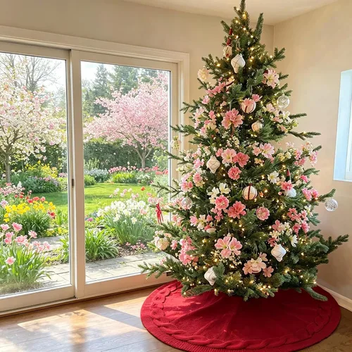 Vista 3 de yuboo - Falda de árbol de Navidad de 48 pulgadas, rojo burdeos, falda de árbol de Acción de Gracias y Navidad de punto, falda rústica para árbol