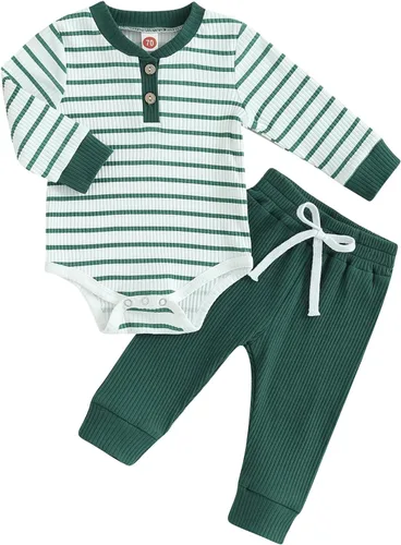 Vista 10 de Ropa para Bebé Recién Nacido Niño Niña Mameluco de Punto Acanalado Manga Larga Pantalones Algodón Sólido Conjuntos de Otoño Invierno para Bebés 2