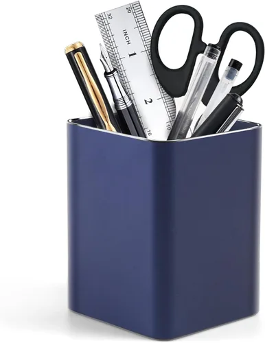 Vista 9 de RQB Soporte de metal para bolígrafo para escritorio, organizador de escritorio redondo de aluminio y soporte para brochas de maquillaje, caja