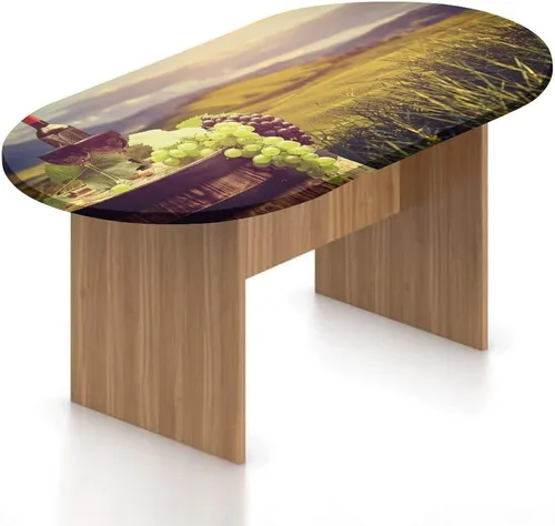 Vista 9 de Mantel ajustable ovalado, con bordes elásticos de poliéster, mantel de mesa con estampado gourmet francés, se adapta a mesas ovaladas de hasta 36 x