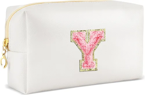 Vista 94 de URSKYTOUS Regalos para niñas, bolsa de maquillaje con inicial, bolsa de cosméticos personalizada con cremallera, bonita bolsa de aseo de viaje, Azul