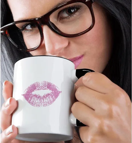Vista 2 de 3dRose Girly Kiss - Taza de labios (11 onzas), color negro y rosa