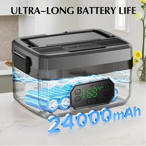 Vista 5 de Fiambrera eléctrica para adultos con temporizador – 1.6L eléctrica inalámbrica 24000mAh alimentada por batería calentada, calefacción de 5 lados