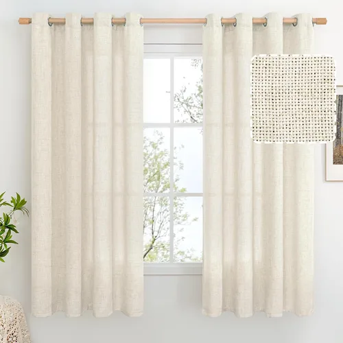 Vista 39 de BGment Cortinas de Lino Beige de 63 Pulgadas de Largo 2 Paneles - Tratamientos para Ventanas con Textura de Arpillera Filtrantes de Luz Cortinas